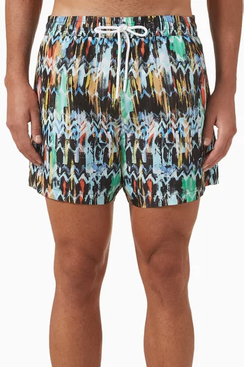 Painted Zig Zag Print Swim Shorts in Nylon