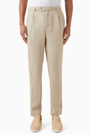 Tapered Pleated Pants in Linen