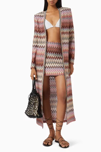 Zig Zag Long Cardigan in Raschel-knit