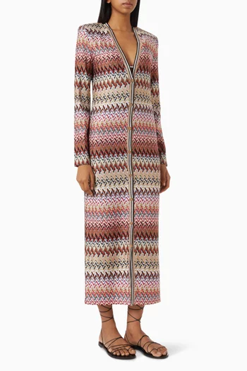 Zig Zag Long Cardigan in Raschel-knit