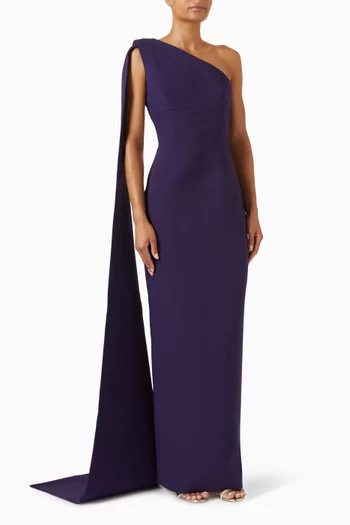 Clara Sash Gown in Moss Crepe