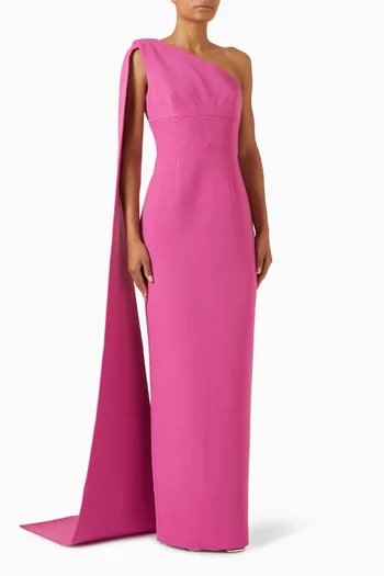 Clara Sash Gown in Moss Crepe
