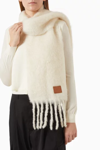 Logo Fringe Scarf in Wool-blend