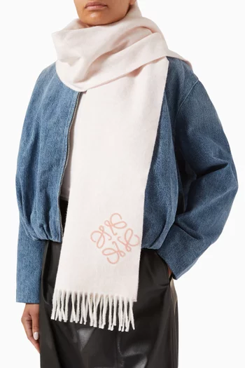 Anagram Embroidered Scarf in Wool & Cashmere-blend