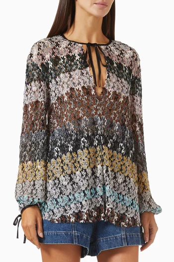 Crewneck Blouse in Embroidered Lace