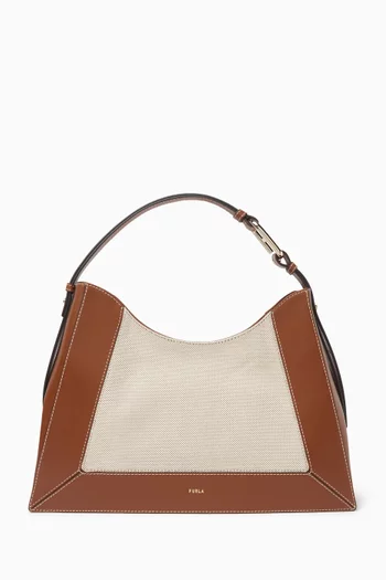 Nuvola Large Hobo Bag in Canvas & Leather