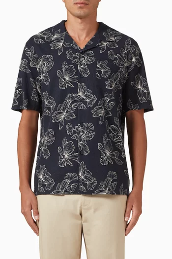 Line Floral Cabana Shirt in Linen-blend
