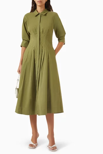 Jazz Pintuck Midi Dress in Cotton Poplin