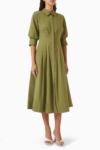 Jazz Pintuck Midi Dress in Cotton Poplin