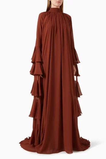 Fluted Cape-style Sleeves Maxi Dress