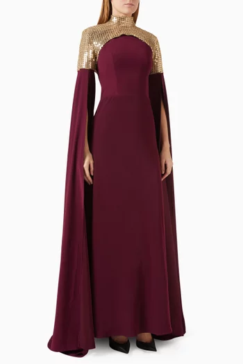 Embellished Cape-style Maxi Dress
