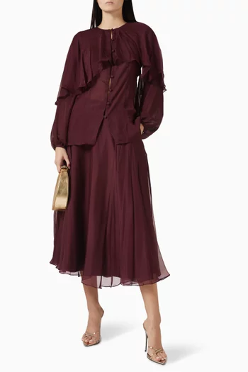 تنورة متوسطة الطول حرير وشيفون