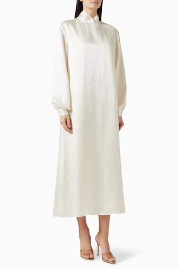 Twist-collar Dress in Satin