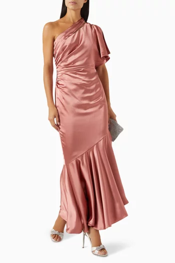 One-shoulder Dress in Satin