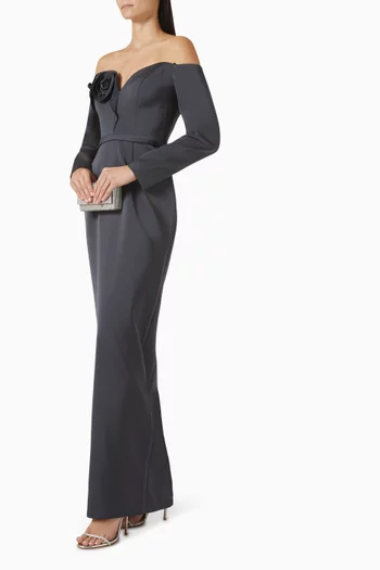 Rose Off-shoulder Maxi Dress in Crepe