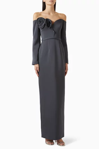 Rose Off-shoulder Maxi Dress in Crepe
