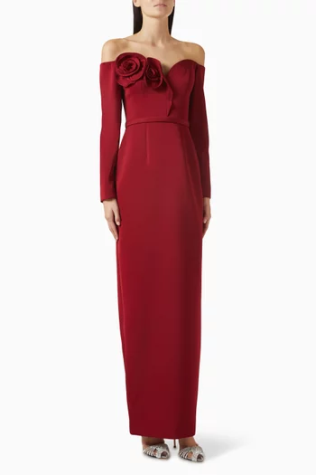 Rose Off-shoulder Maxi Dress in Crepe