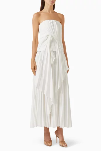 Bolton Pleated Dress in Satin
