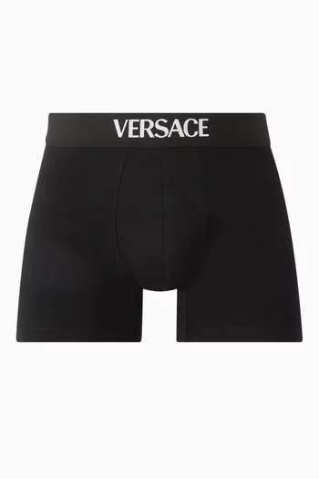 Logo Long Boxer Briefs in Stretch Cotton