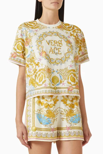 Underwater Barocco Crop T-shirt in Cotton Jersey