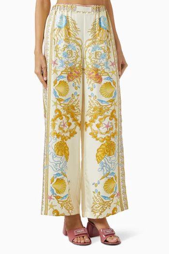 Underwater Barocco-print Pants in Silk Twill