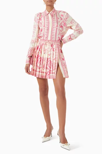 تنورة قصيرة بطيّات ونقشة أحياء بحرية باروكية حرير تويل