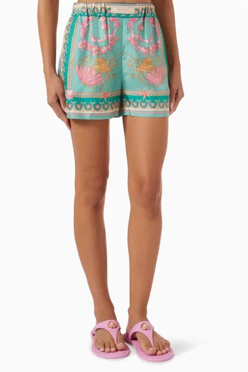شورت بنقشة أحياء بحرية باروكية حرير تويل