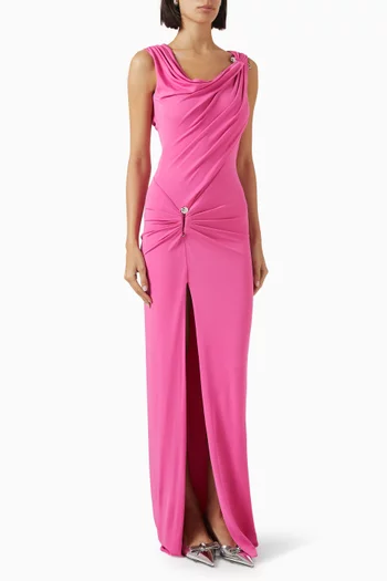 Draped Slit Gown in Crepe Jersey
