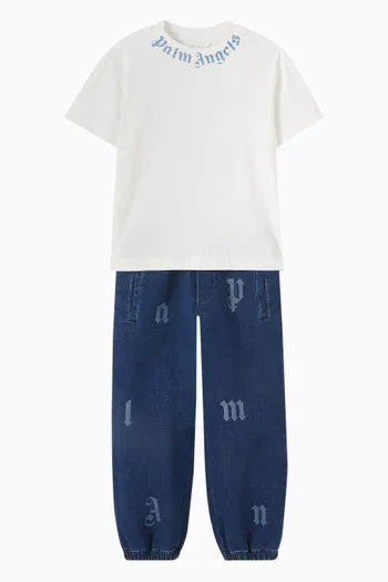Washed-letters Sweatpants in Cotton Denim
