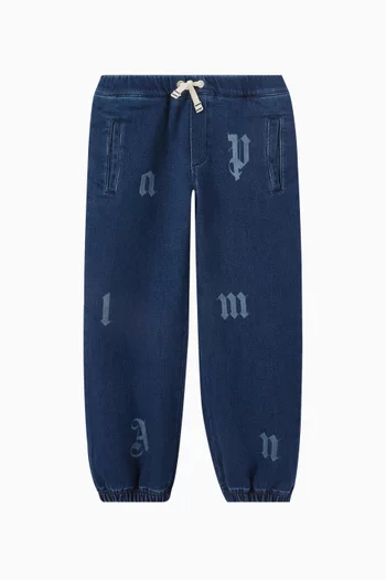 Washed-letters Sweatpants in Cotton Denim