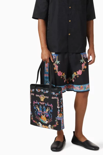 Coral Print Tote Bag in Leather