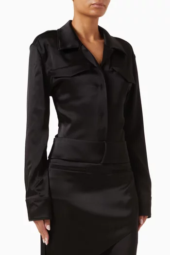 Backless Shirt Bodysuit in Satin