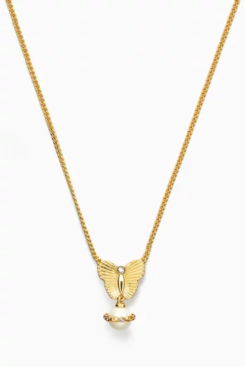 Pearl Butterfly Short Pendant Necklace in Gold-plated Brass