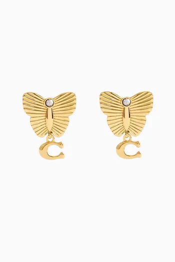 Butterfly C Drop Earrings in Gold-plated Brass