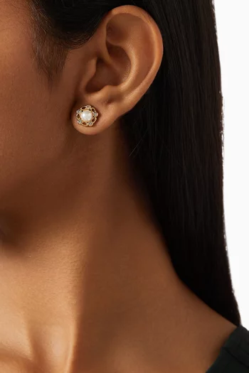 Heritage Pearl Stud Earrings in Gold-plated Brass