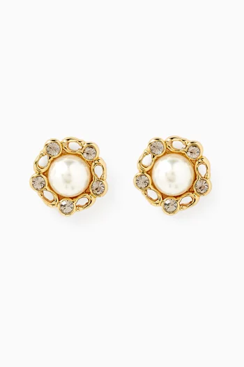Heritage Pearl Stud Earrings in Gold-plated Brass