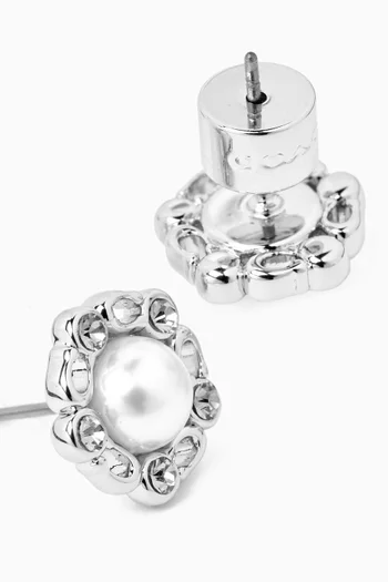 Heritage Pearl Stud Earrings in Silver-plated Brass