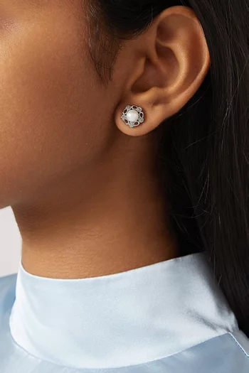 Heritage Pearl Stud Earrings in Silver-plated Brass