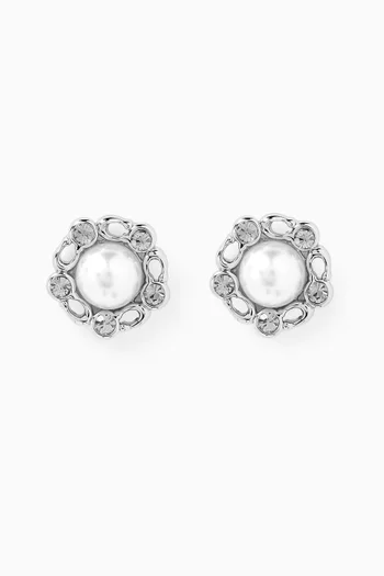 Heritage Pearl Stud Earrings in Silver-plated Brass