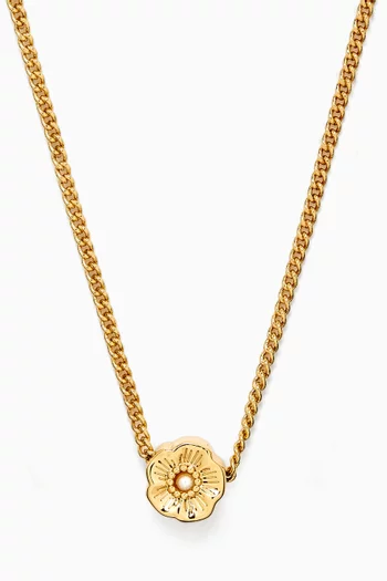 Tea Rose Short Pendant Necklace in Gold-plated Brass