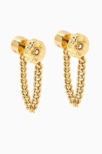 Tea Rose Chain Stud Earrings in Gold-plated Brass
