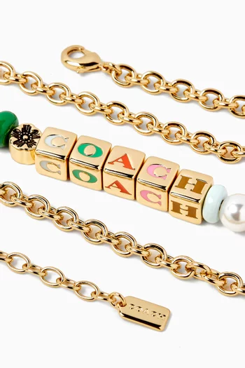 Beaded Logo Cube Collar Necklace in Gold-plated Brass