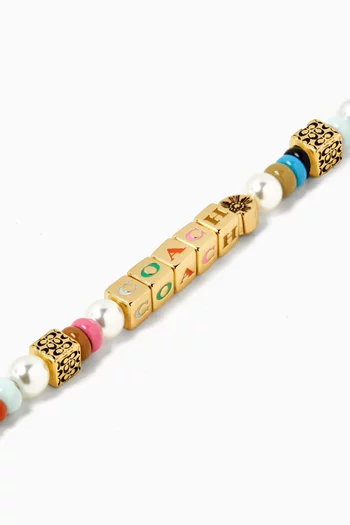 Beaded Logo Cube Bracelet in Gold-plated Brass