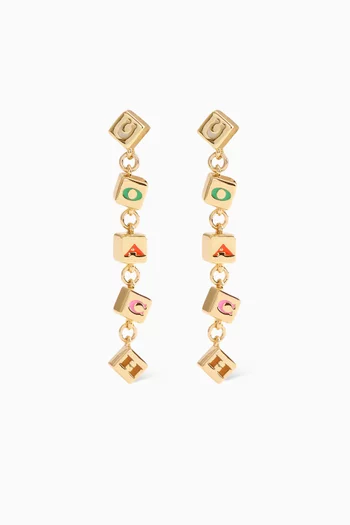 Logo Cube Drop Earrings in Gold-plated Brass
