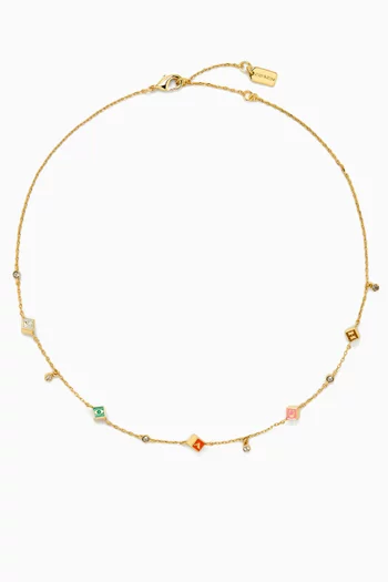 Logo Cube Station Necklace in Gold-plated Brass