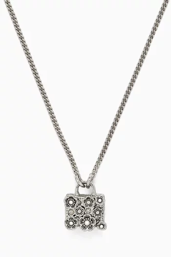 Tea Rose Bag Short Pendant Necklace in Silver-plated Brass