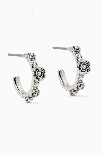 Tea Rose Huggie Earrings in Silver-plated Brass