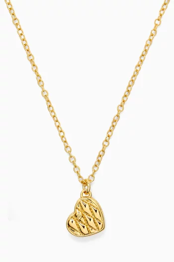 Quilted Heart Short Pendant Necklace in Gold-plated Brass