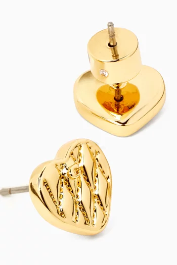 Quilted Heart Stud Earrings in Gold-plated Brass