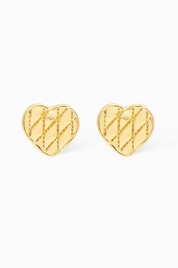 Quilted Heart Stud Earrings in Gold-plated Brass